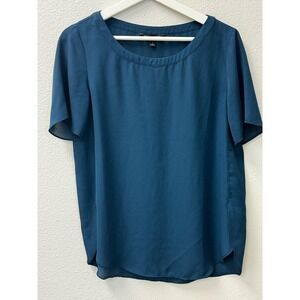 Banana Republic Split Side Short Sleeve Blouse Top Womens Teal Blue Small‎ Flowy